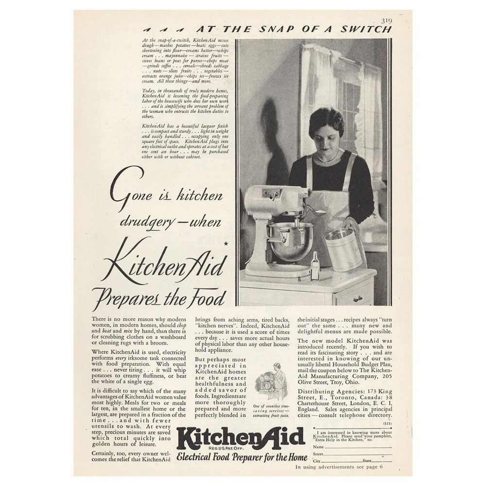 1929 KitchenAid: Gone Is Kitchen Drudgery Vintage Print Ad