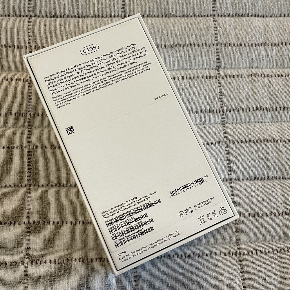 Original Apple iPhone XR Blue 64GB EMPTY BOX ONLY Includes Paperwork And Pin