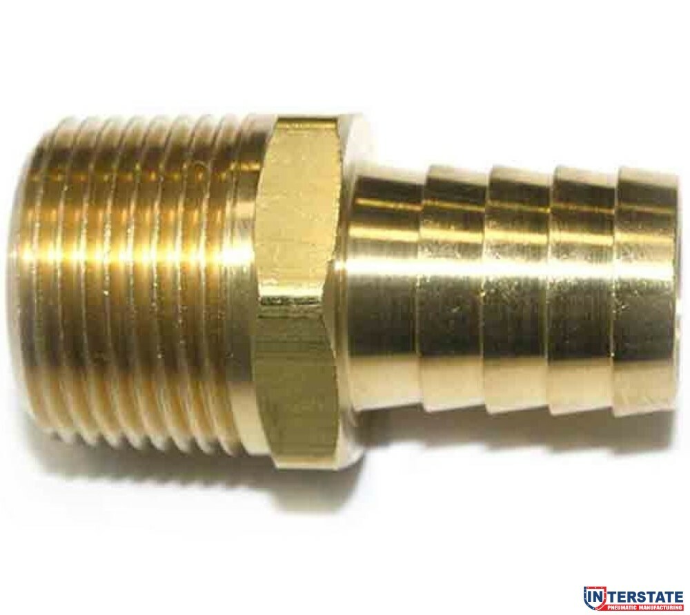 3/4" Barb x 3/4" NPT Male Brass Hose Fitting, Air Gas Water Fuel FM99 Interstate