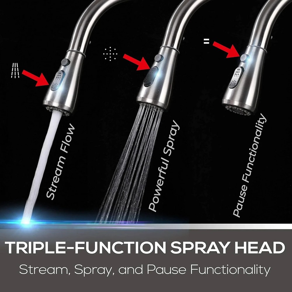 Mueller Pull-Down Kitchen Faucet Brushed Stainless Steel Single Handle 360° 10pc