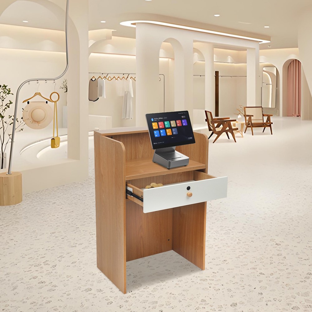 Reception Desk with LED Light Checkout Counter Table w/ Storage Drawer Store Use