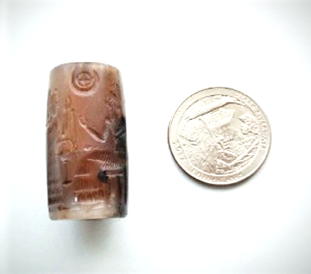 Ancient Carved Agate Cylinder Seal w Script 36 mm
