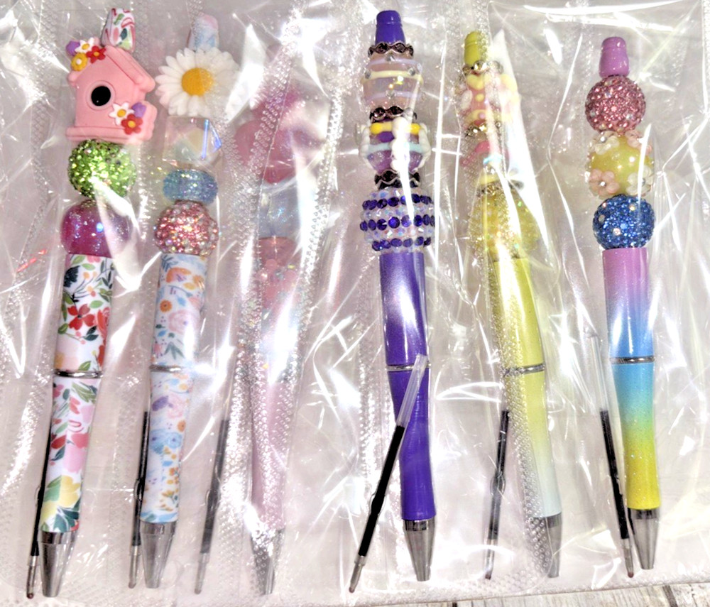 6 Handcrafted FANCY Beaded Pens-