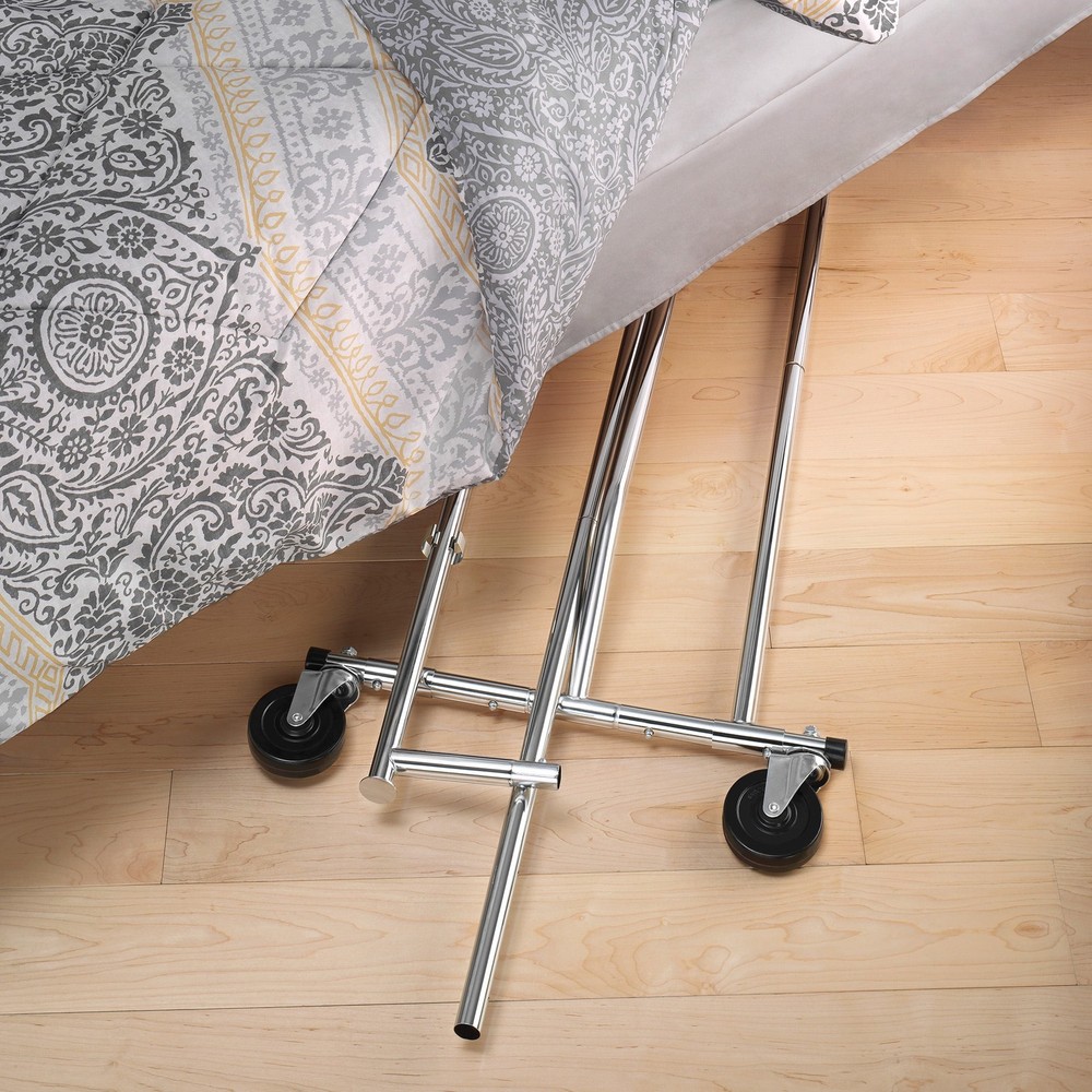 Whitmor Rolling Folding Garment Rack, Adjustable Width 51-74.5 in, Height 66-71