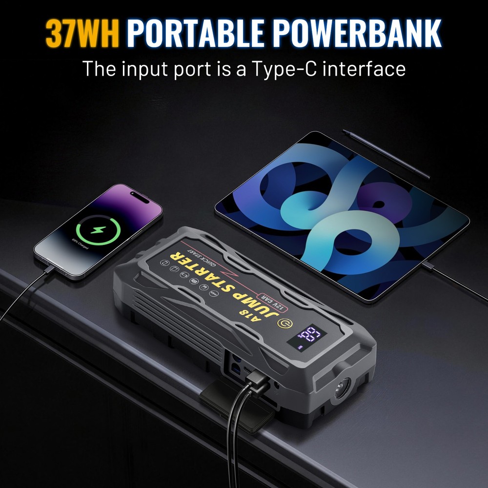 3000A Peak 10000mAh Car Jump Starter Quick Recharge Type-C Input