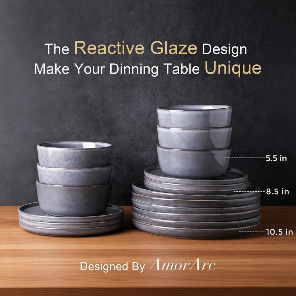 Stoneware Dinnerware Sets,Round Reactive Ceramic Plates and Bowls Sets,Highly...