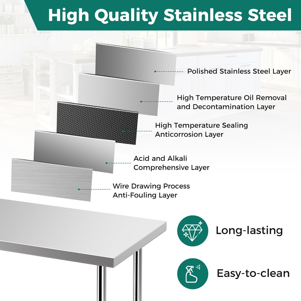24'' x 60 '' Stainless Steel Work Table Kitchen Prep Work Table w/ wheels Silver