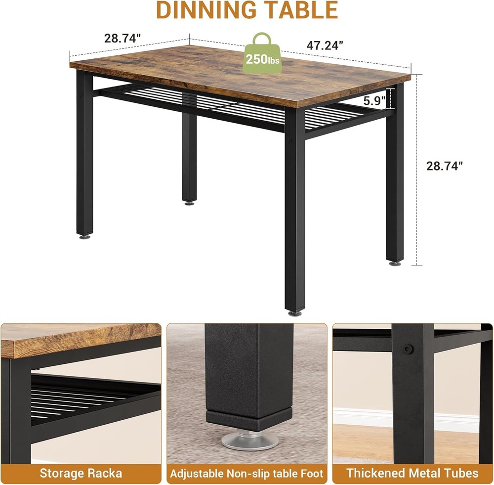 Modern 4-Piece Farmhouse Dining Set - Table, 2 Chairs, Bench & Storage Rack