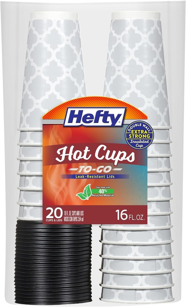 Hefty 16 oz Disposable Hot Cups with Lids 20 Count Double Insulated