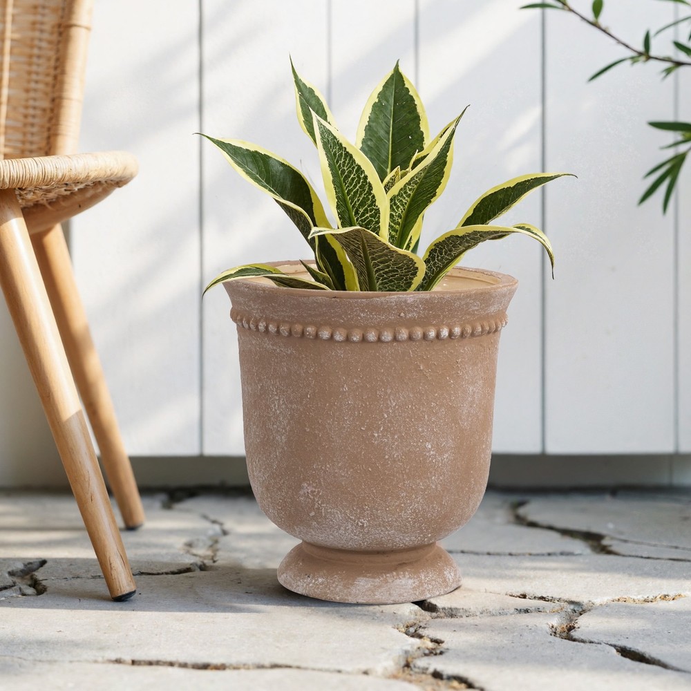 Brown Ceramic Urn Planter Pot W/ Elegant Dot Pattern 8 inch