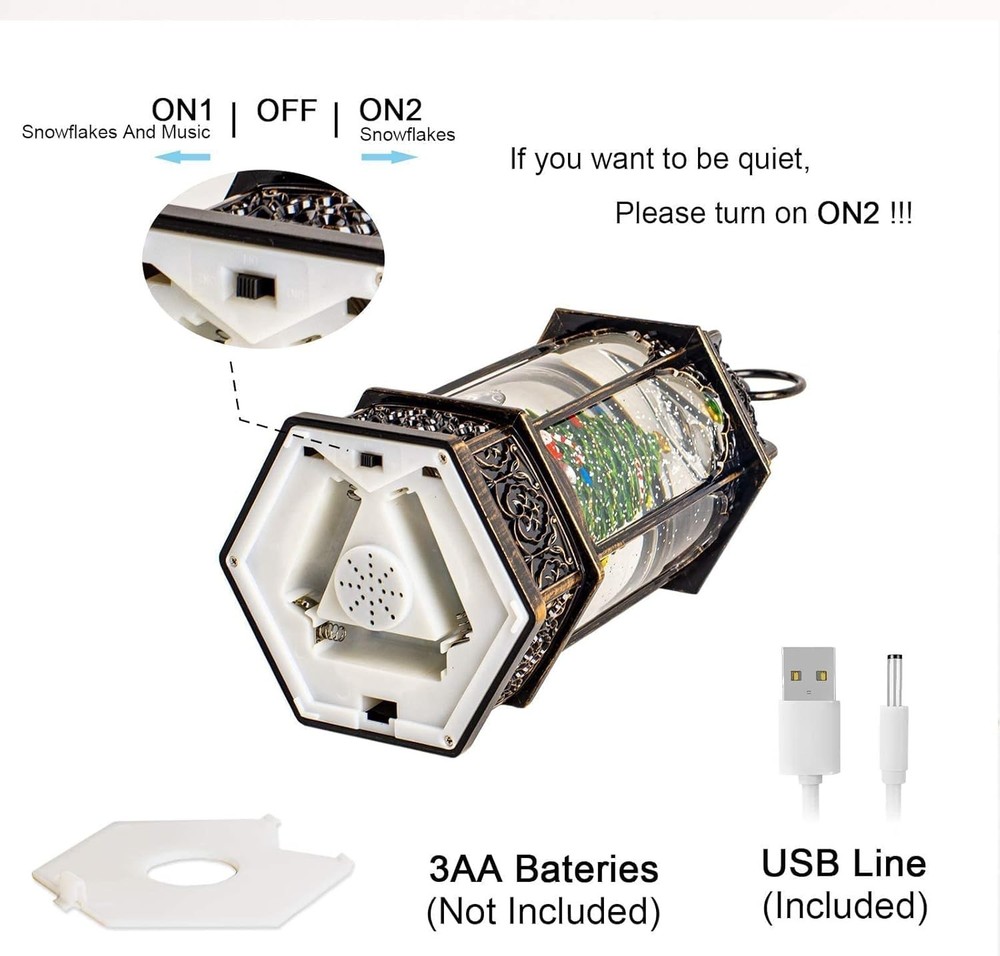 Large Musical Christmas Snow Globe Lantern with Battery-Powered Train & Timer