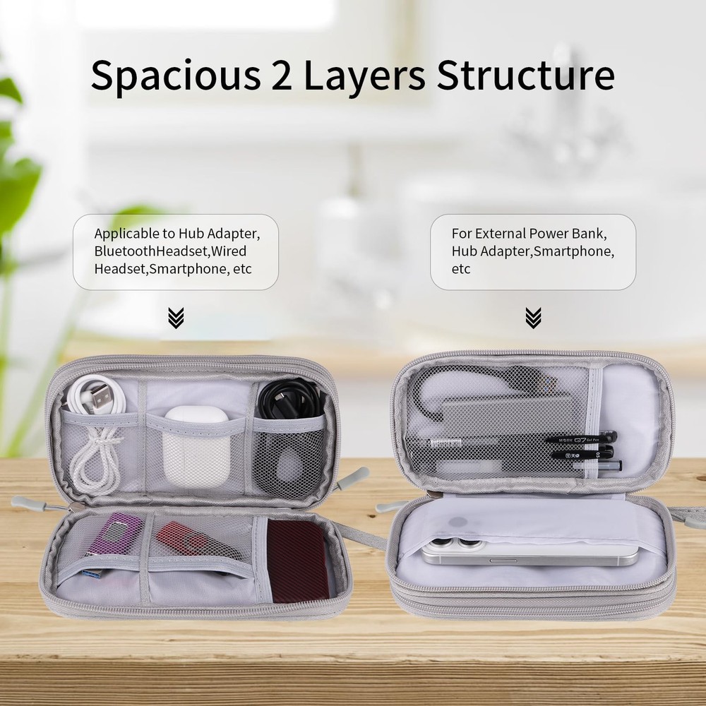 Travel Cable Organizer - Electronics Accessories BagDouble Layer - Grey