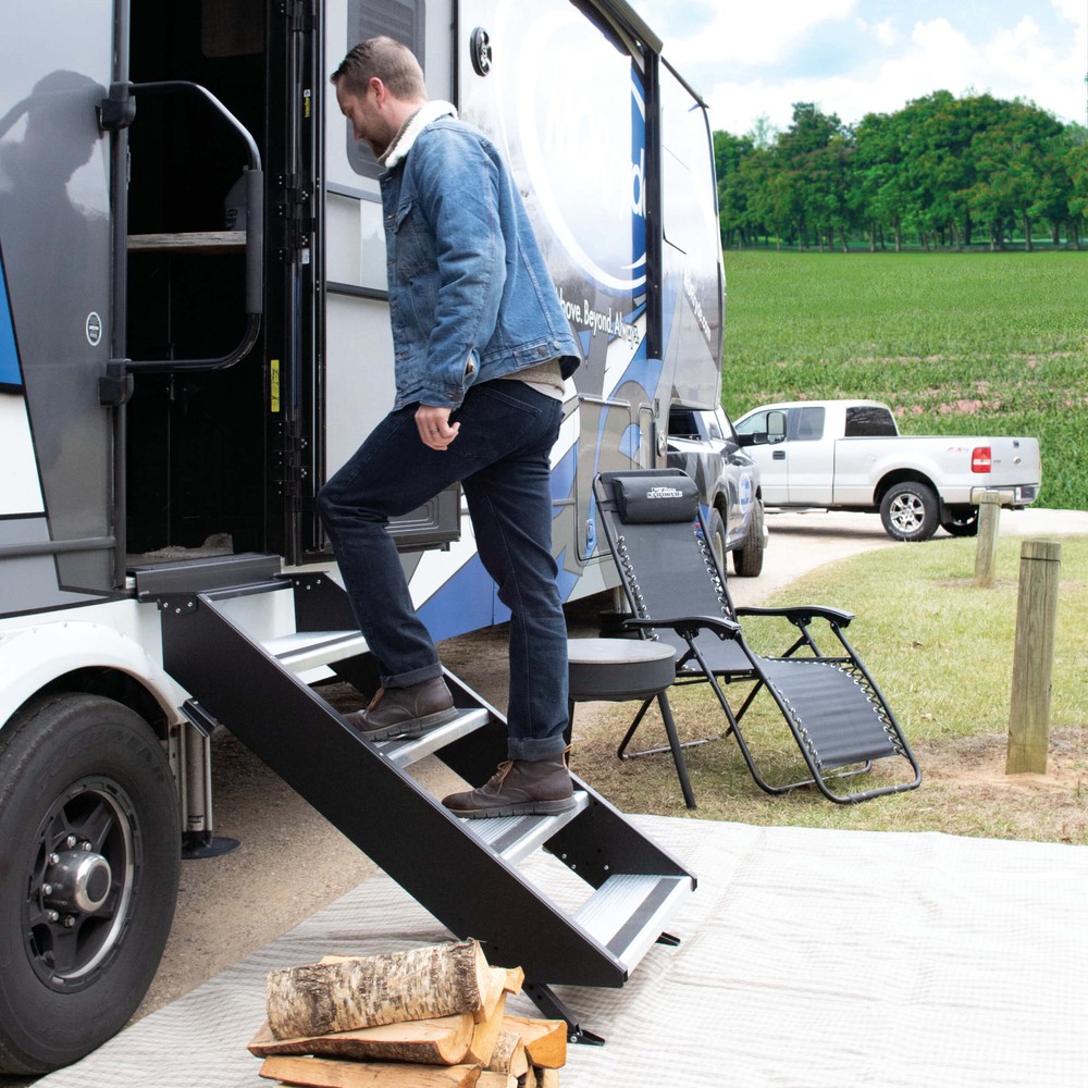 MOR/ryde 4 Manual Retractable Folding RV Entry Steps Aluminum High Quality