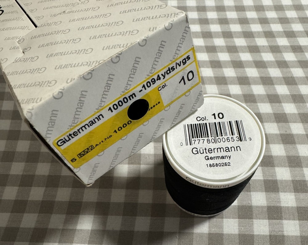 Gutermann Thread - Polyester - Black 010 - Multiple Sizes - 250yd, 500yd, 1000yd