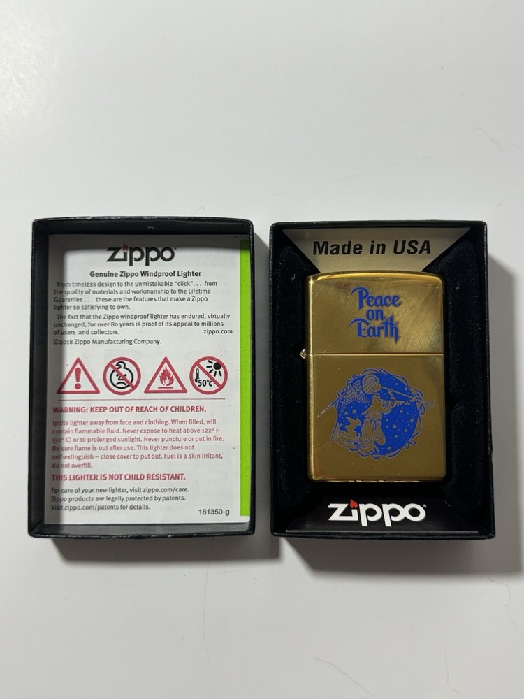 Zippo Gold Tone Peace on Earth Lighter
