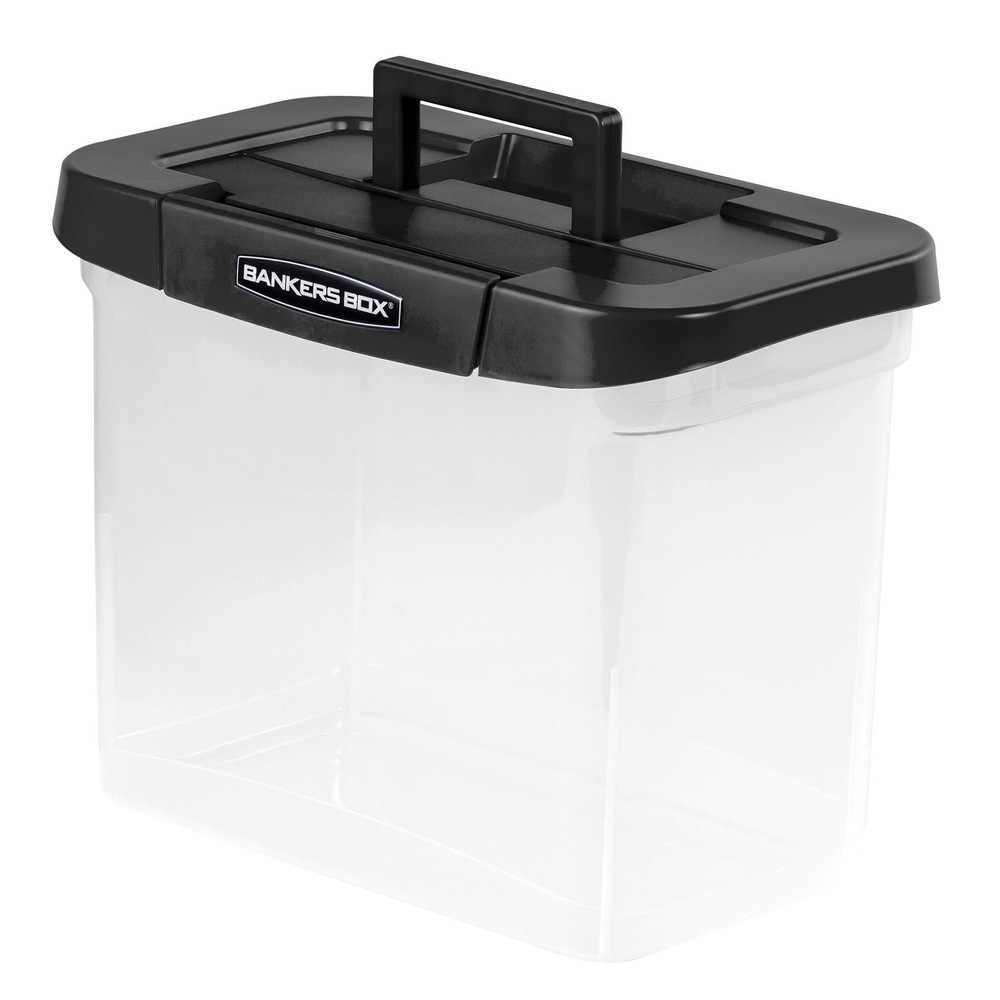 Clear Portable File Box with Black Lid, 1 Pack