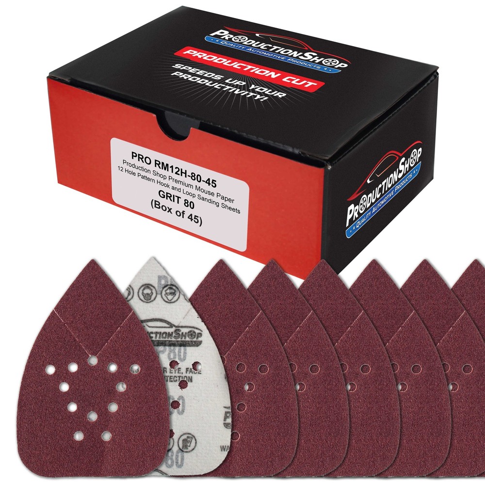 80 Grit 12-Hole Pattern Hook & Loop Mouse Sander Sandpaper Sheets, Box of 45