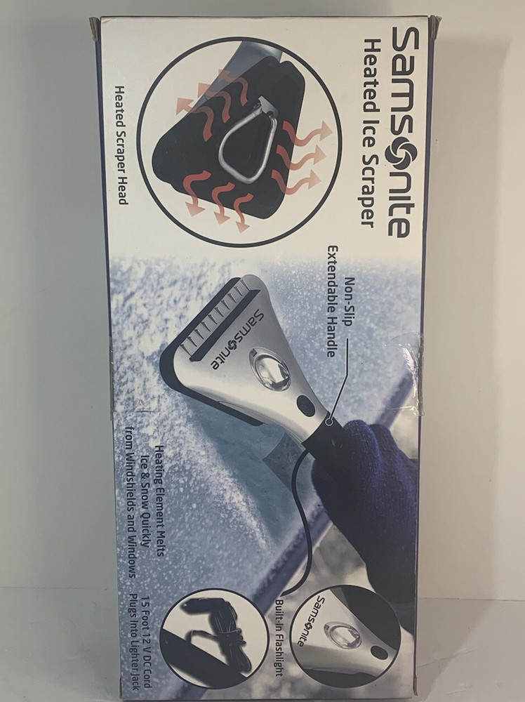 Samsonite Heated Ice Scraper With Light Non-Slip Extendable Handle 15' Cord -NEW
