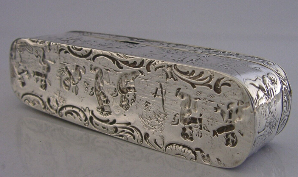 STUNNING ENGLISH IMPORT SOLID SILVER TABLE SNUFF TRINKET BOX 1901 ANTIQUE 88g
