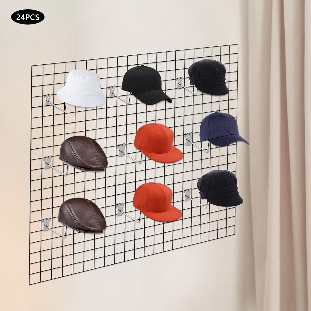24pcs Hat Rack Gridwall Hooks Retail Wall Cap Display Organizer Hat Hanger DIY