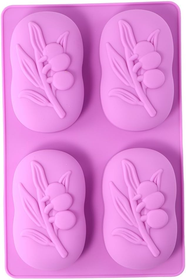 4 Cavities Oval Olive Tree Silicone Soap Mould - Soap Making Baking Moulds