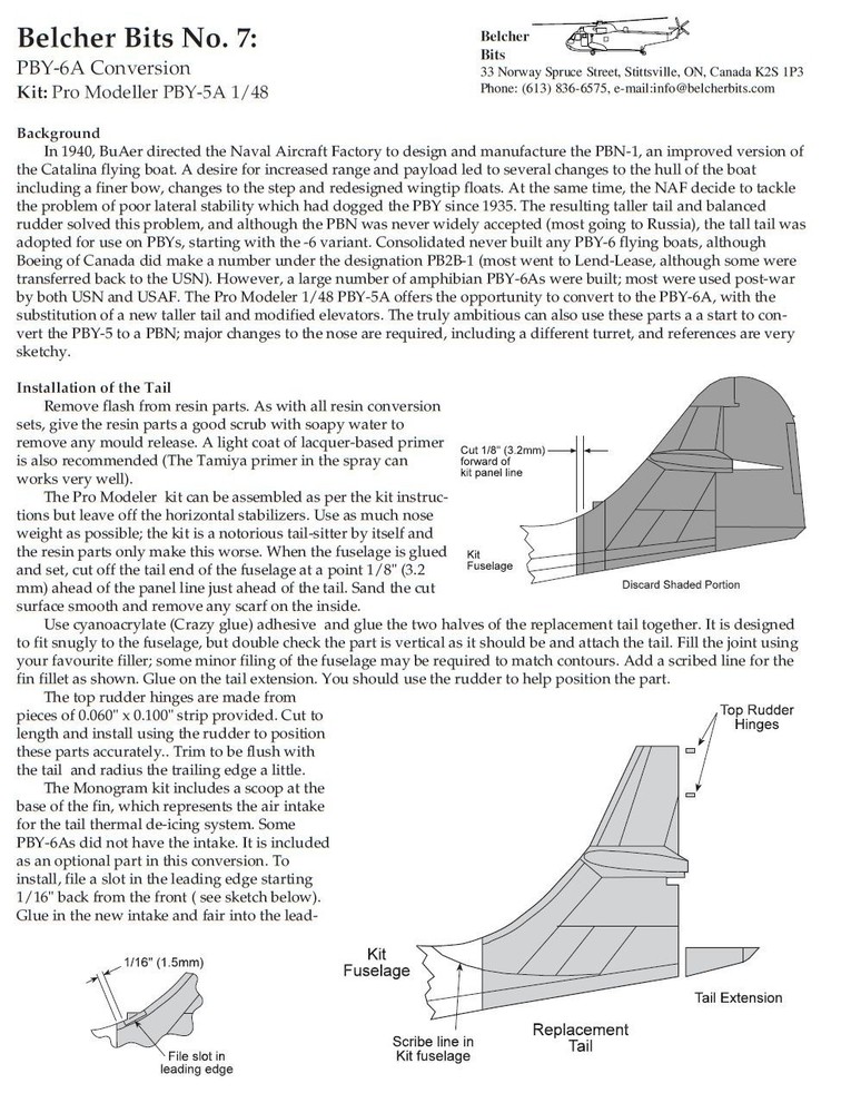 Belcher Bits BB7 - PBY-6 Replacement Tail (1/48 scale)