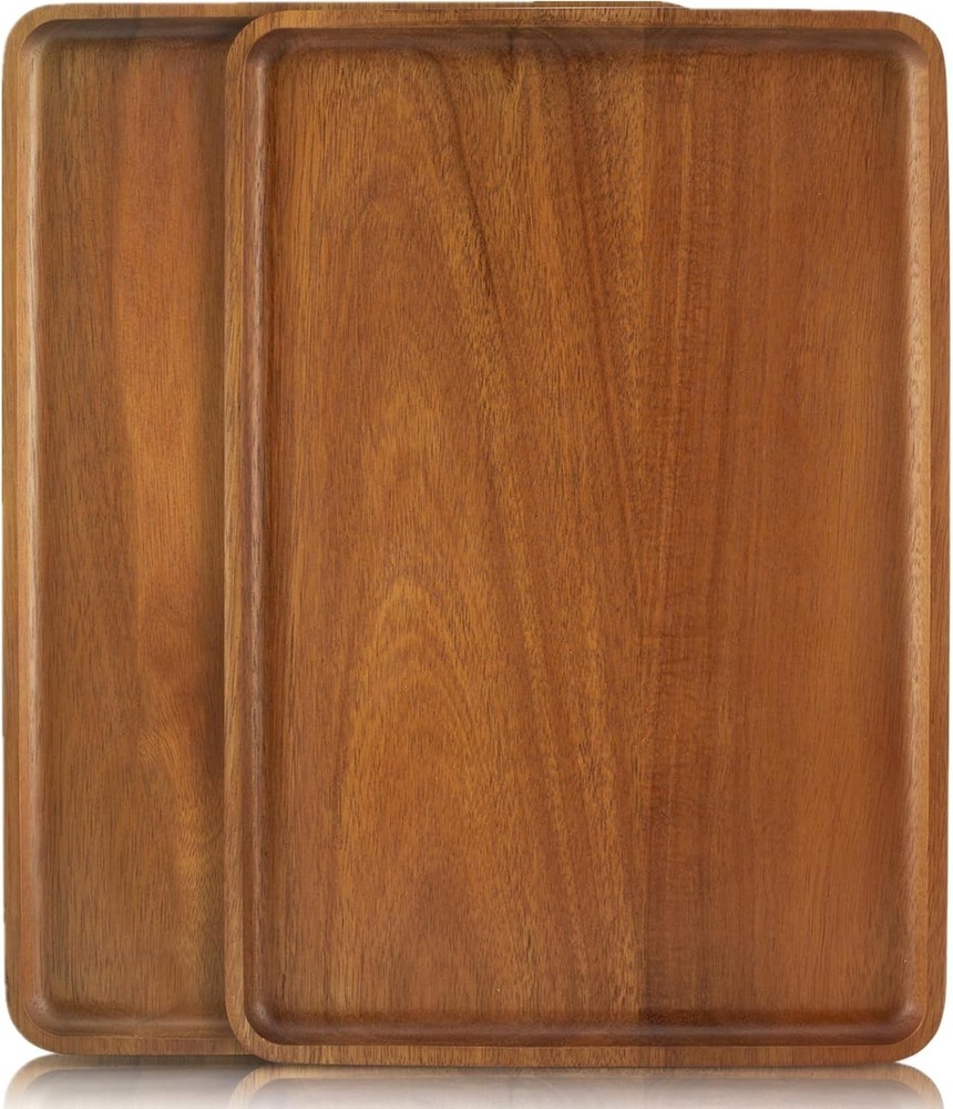 2 PCS Solid Acacia Wood Serving Trays 16 * 12 inch Rectangular Wooden Serving...