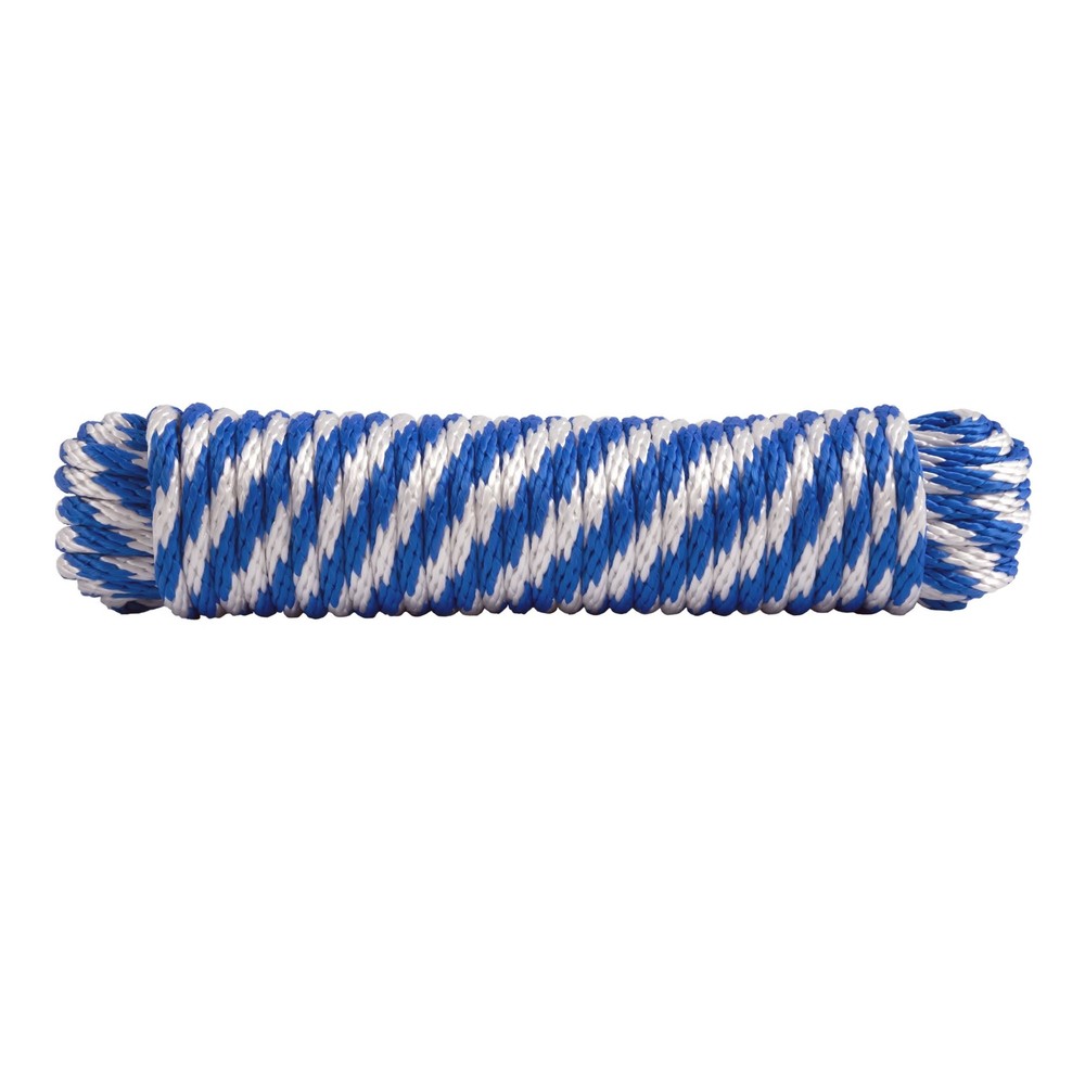 Polypropylene Solid Braid Rope, Blue and White, 3/8" x 50', 1 Each