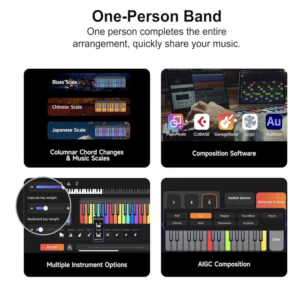 PopuPiano White Smart Piano Keyboard Full Set