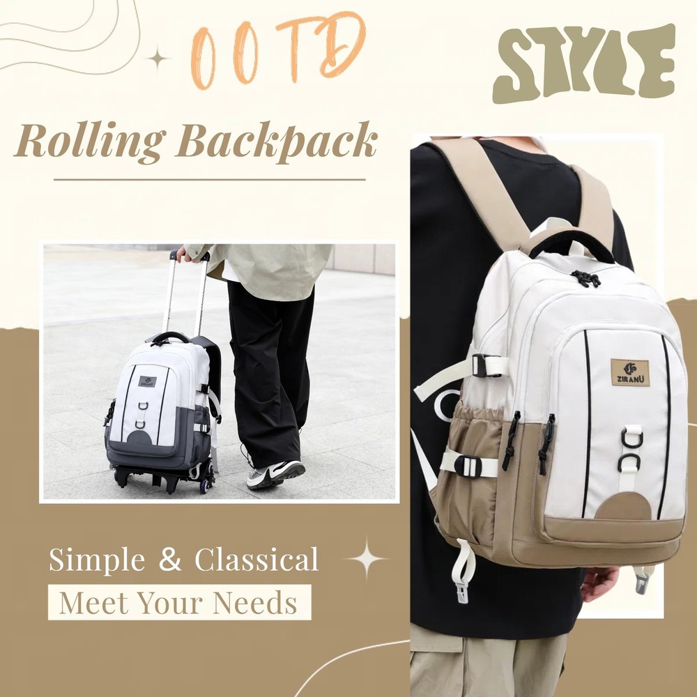 Rolling Backpack Boys Elementary Middle Junior School 6 Wheels Grey Bookbag