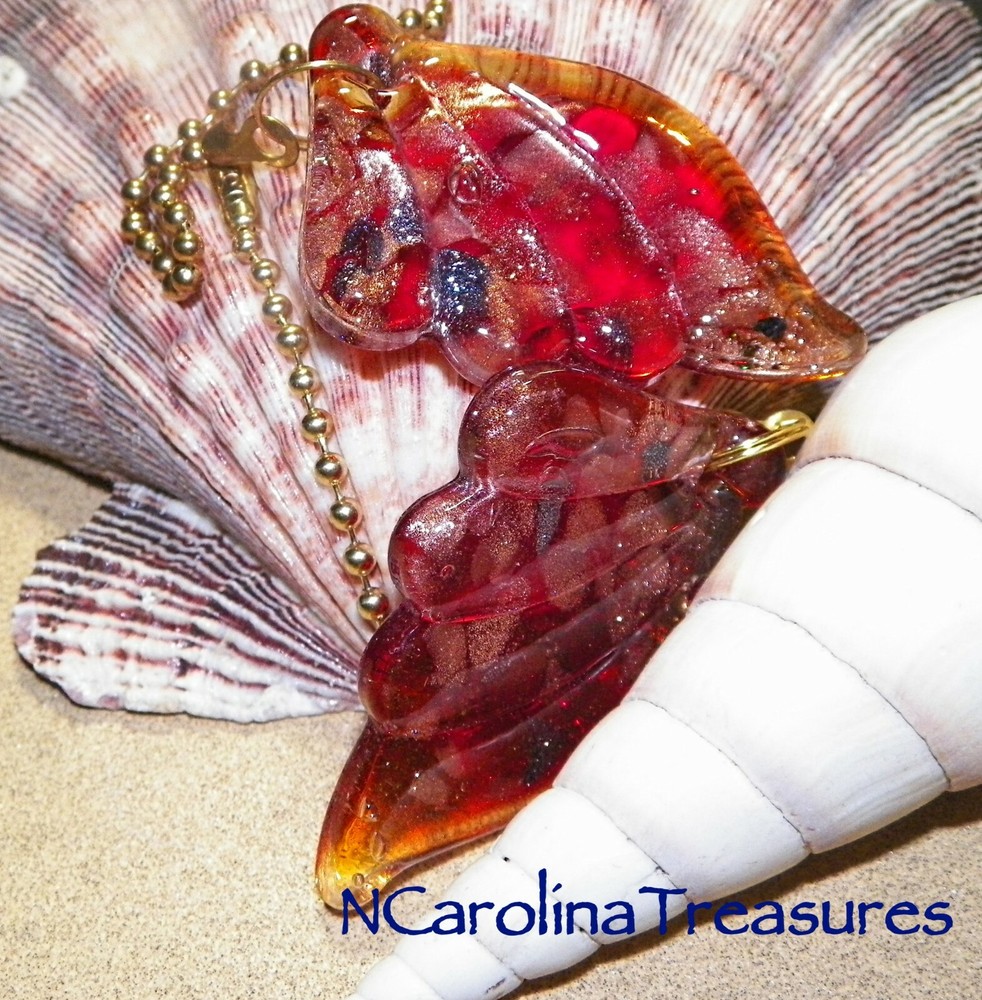 ANGEL WINGS RED COPPER FLAKE MURANO ART GLASS CEILING FAN PULL PULLS LARGE PAIR