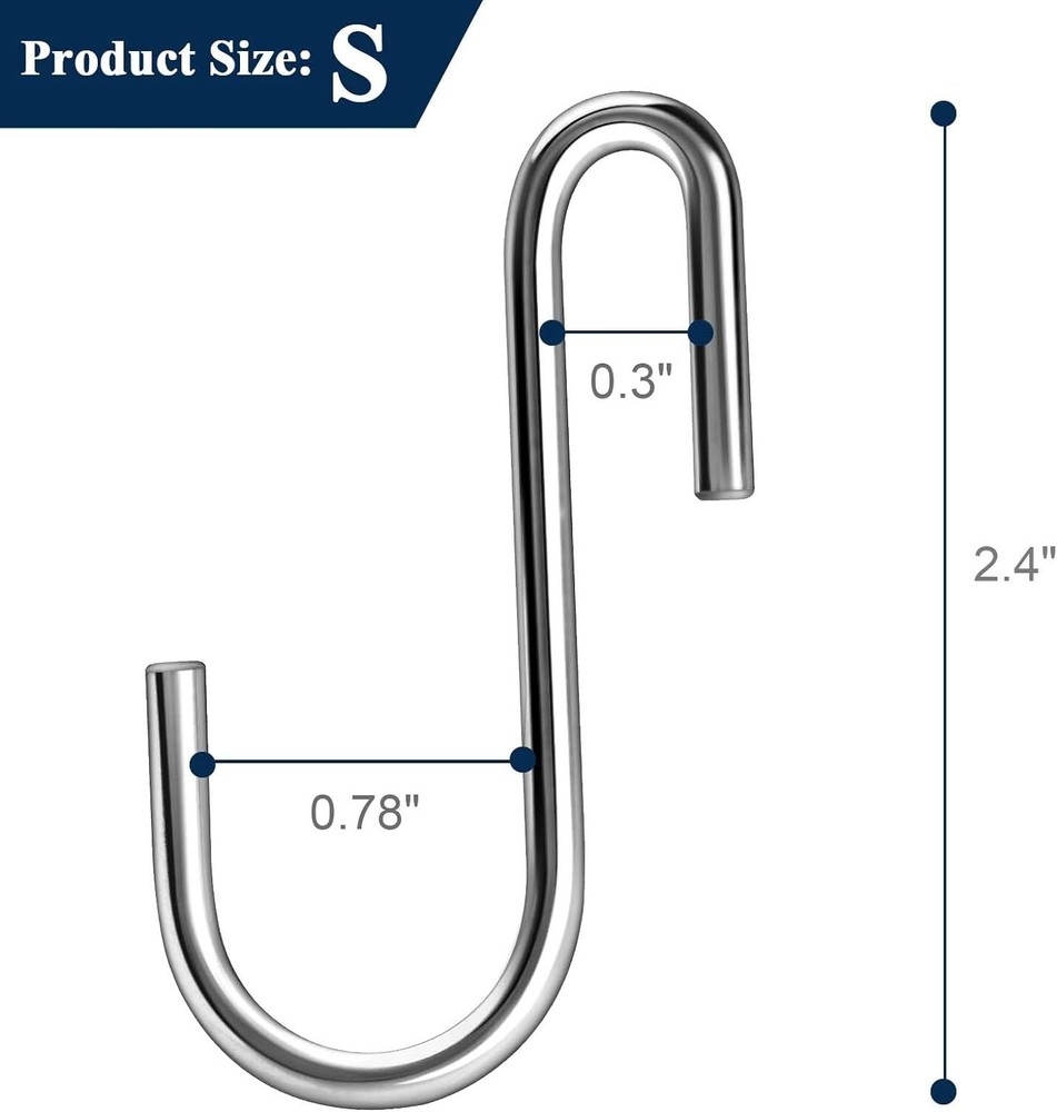 30 Pack Heavy Duty S Hooks Pan Pot Holder Rack S/Round/30PCS, Silver