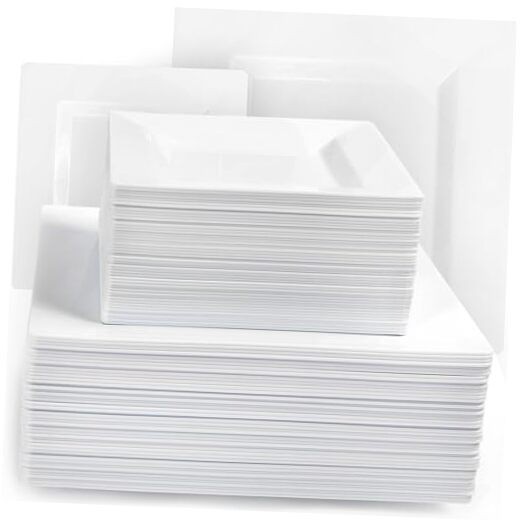 100 Plastic Plates - Heavy Duty Disposable Plates - Includes 100 Pack Square