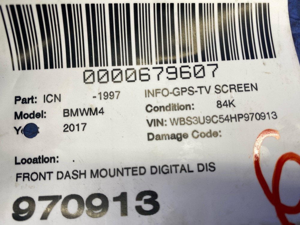 2017 BMW M4 FRONT DASH MOUNTED DIGITAL DISPLAY SCREEN ASSEMBLY 6822626 OEM