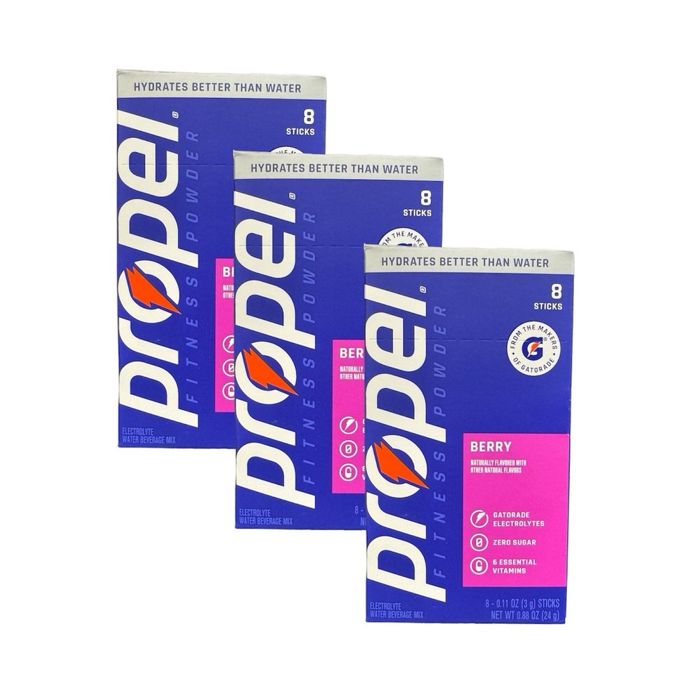 3 Boxes Propel Electrolyte Powder Packets, Berry 24 Packets Total