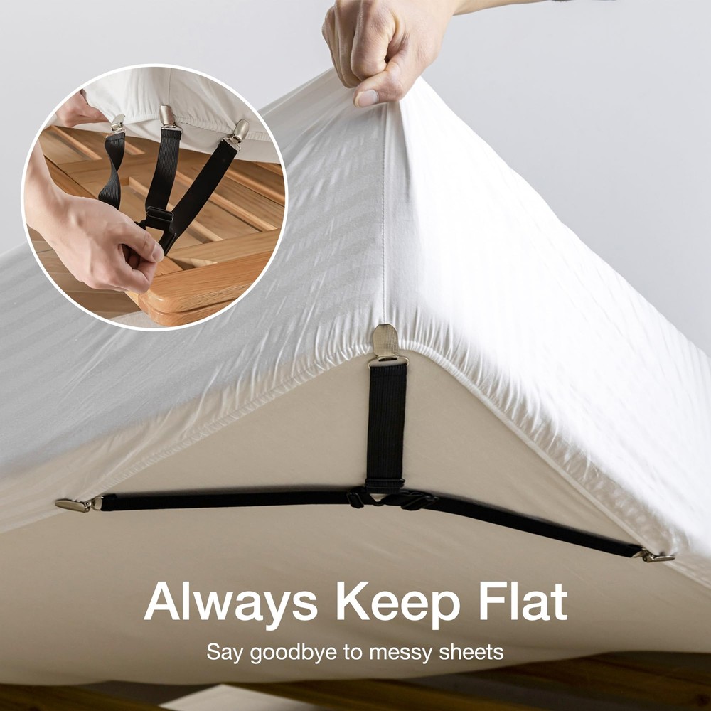 Bed Sheet Straps Adjustable Elastic Fasteners with Metal Clips Fitted Bed She...