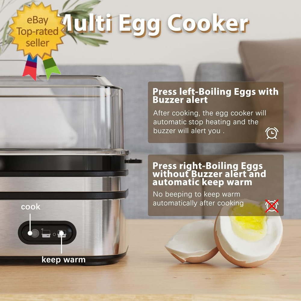 Rapid Egg Cooker Electric 6 Eggs Capacity, Soft, Medium, Hard Boiled