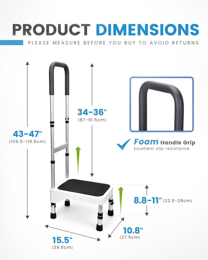 Step Stool with Handle for Elderly, Aluminum Step Stools for Adults, Step Sto...