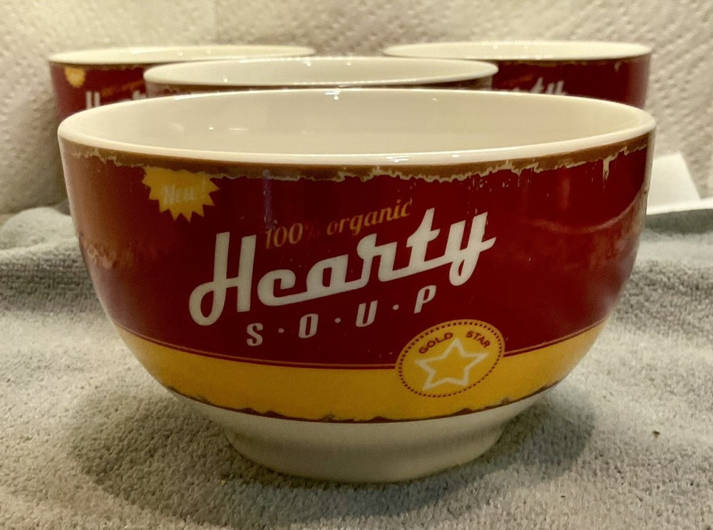 Retro HEARTY SOUP 4-Piece Bowl Set