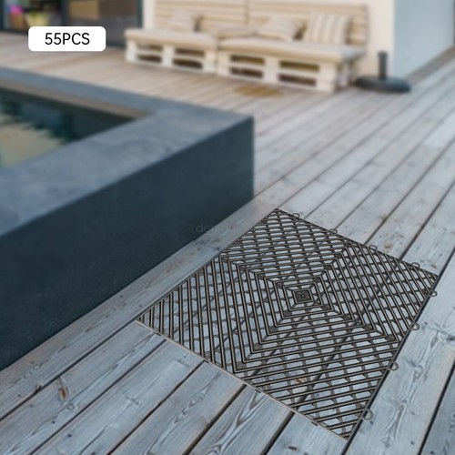 Black Square Interlocking Deck Tile 55 PCS Garage Floor Anti-Slip Deck Tiles