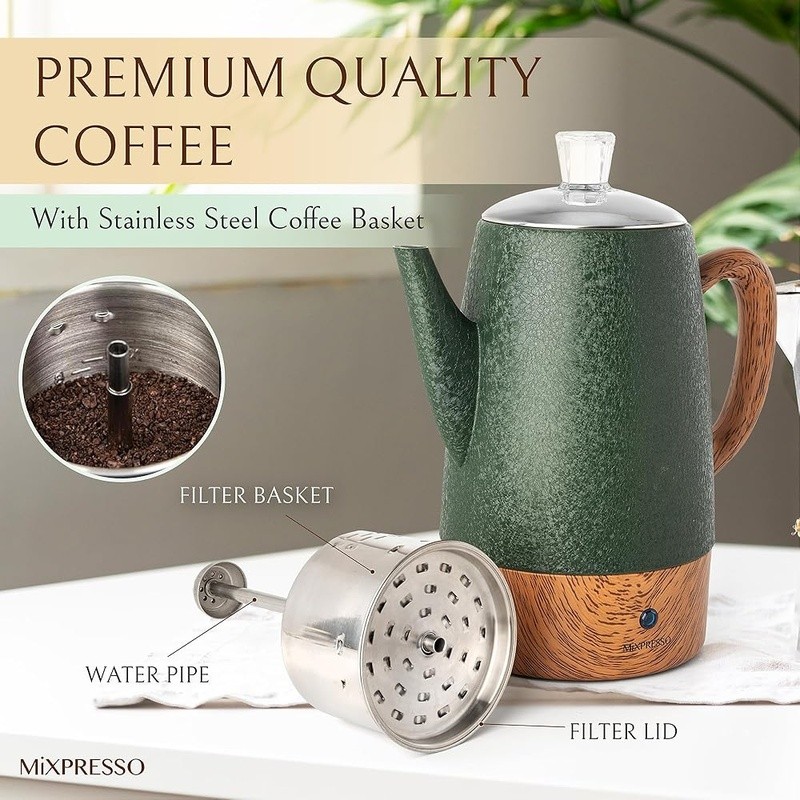 Electric Coffee Percolator 10 Cups Stainless Steel Easy Pour Keep Warm Function