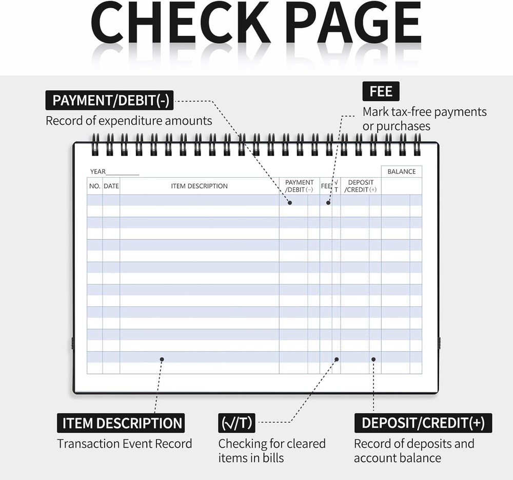 Checkbook Register, Check Registers for Personal Medium(8.4 x 6.1 ), Black
