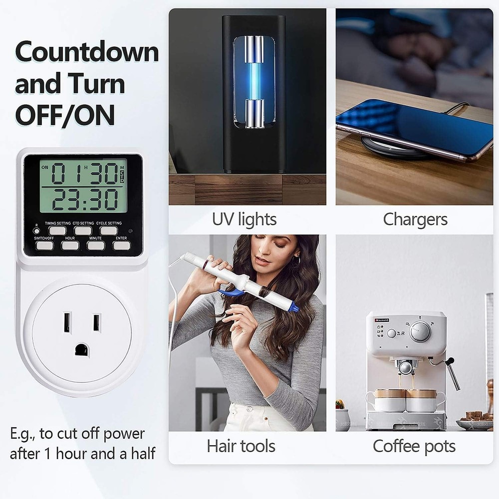 Digital Infinite Repeat Cycle Intermittent Timer Plug for Electrical White