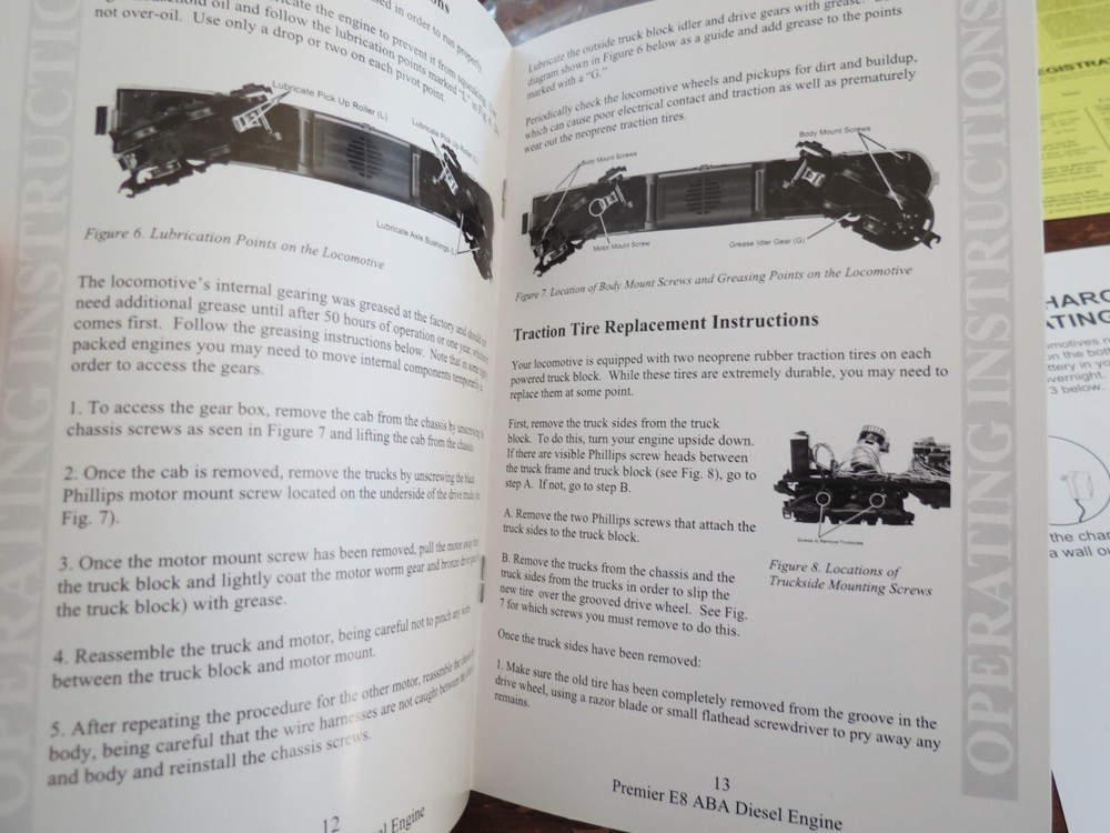 MTH PREMIER E8 ABA Diesel Engine Operating Instructions, Warranty Card & More