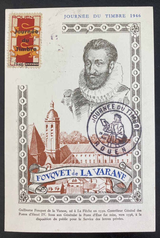 1946 Rouen France First Day Maxi Postcard cover La Varane Postmaster Controller