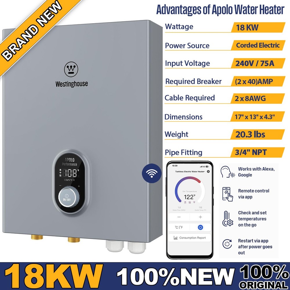Westinghouse 18KW Tankless Water Heater Electric Instant Hot Water 4.2GPM 240V