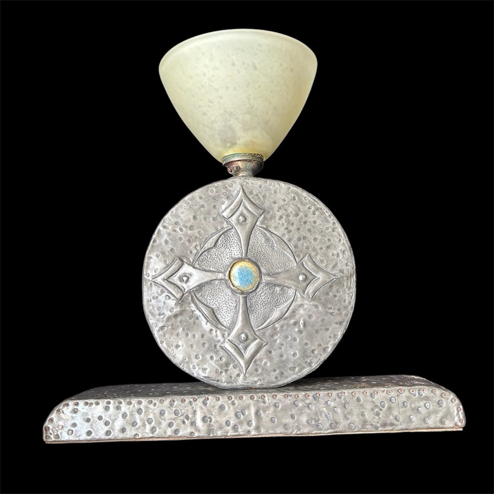 Arts & Crafts Hammered Pewter Table Lamp With Celtic Design