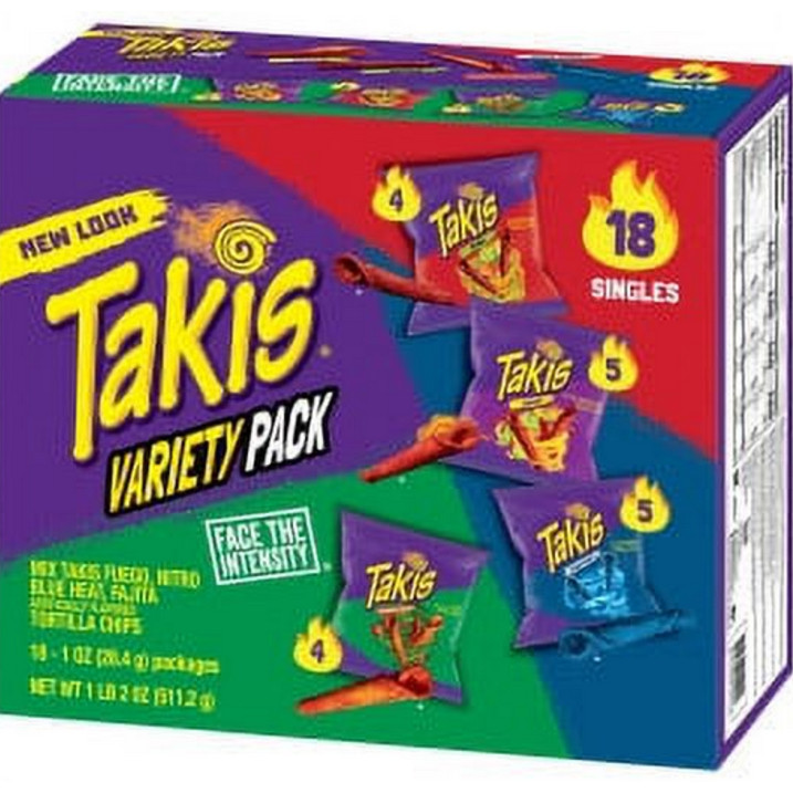 Takis 18 pc / 1 oz Variety Pack, Assorted Rolled Tortilla Chips