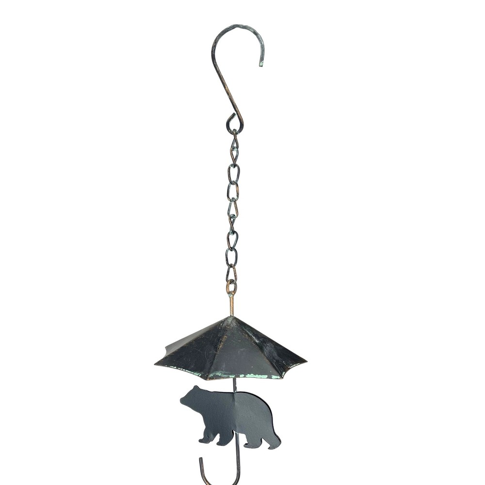 Rustic Black Bear & Umbrella Rain Chain - 75" Long Distressed Verdigris Finish