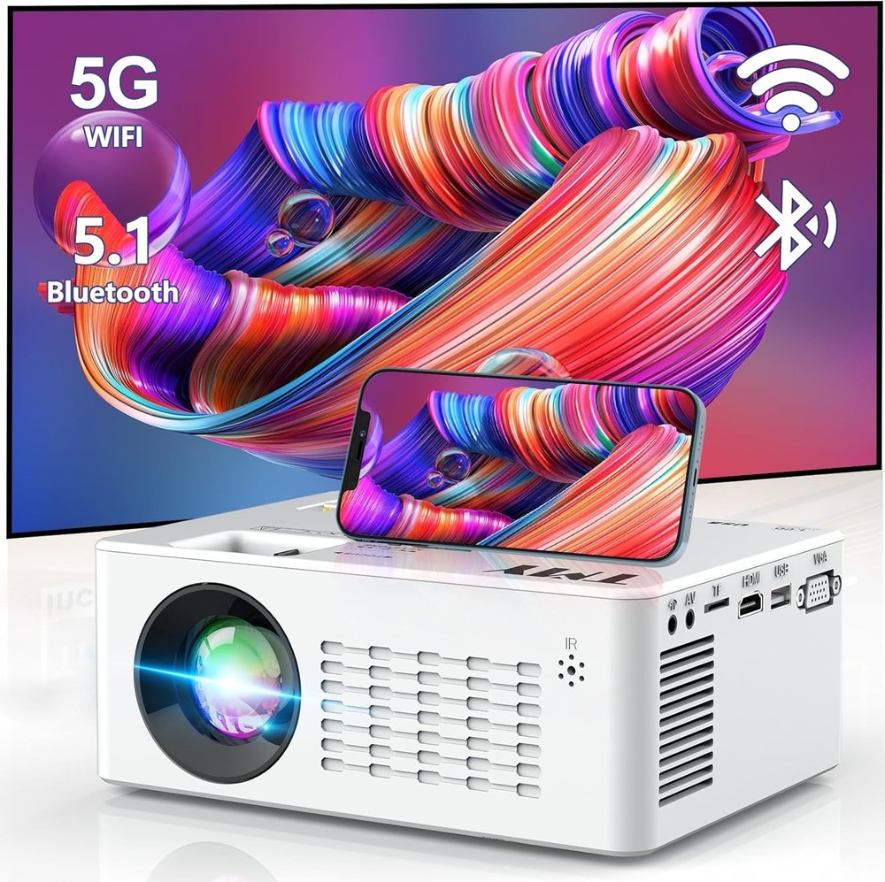WiFi Projector with Bluetooth 5.1,  1080P Supported Mini Movie Projector,